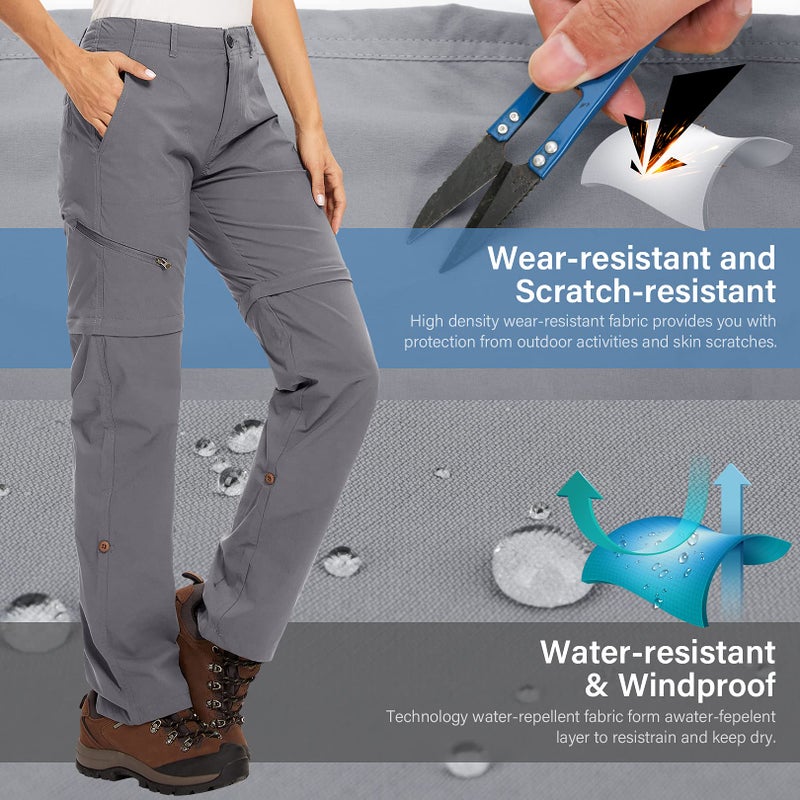 Toomett Women's Hiking Pants Convertible Quick Dry Lightweight Stretch Outdoor UPF 40 Fishing Safari Waterproof Travel Camping Capri Pants,2192,Grey,US 16 - Image 3